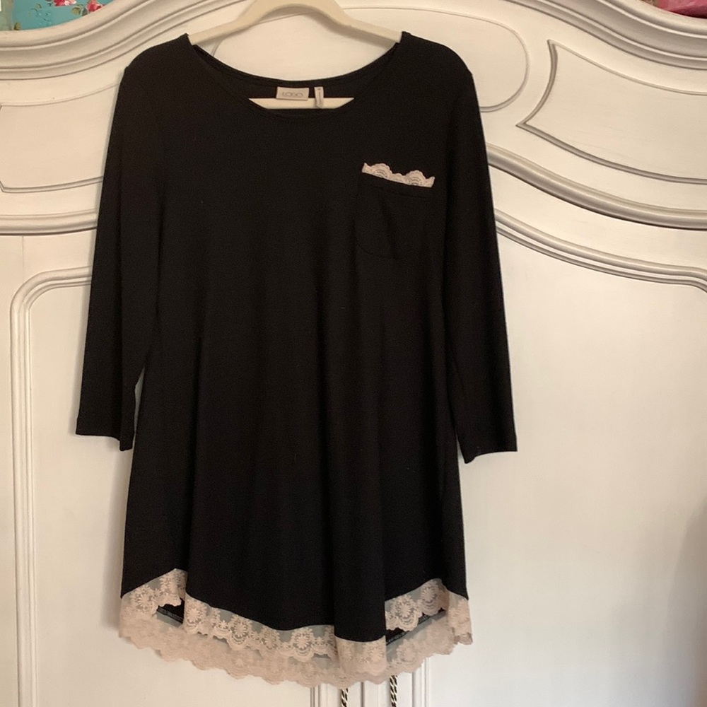 LOGO waffle knit lace trimmed tunic